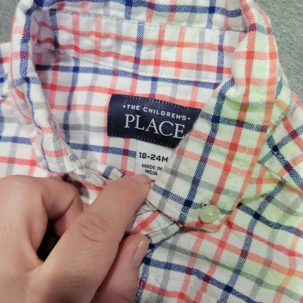 The Childrens Place Button Down Shirts Boys 18-24M Blue Red Plaid Check Lot of 2